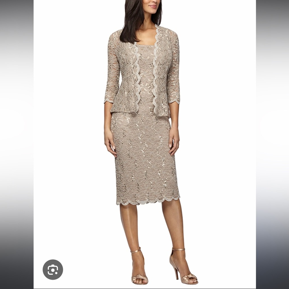 Evening Cocktail Mother of the Bride Alex Evenings sequin lace petite tea-length